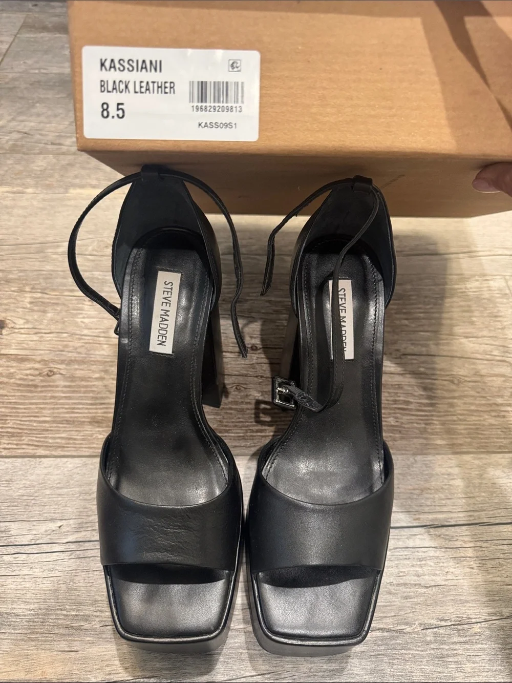 Steve Madden Black Leather Platform Block Heels
